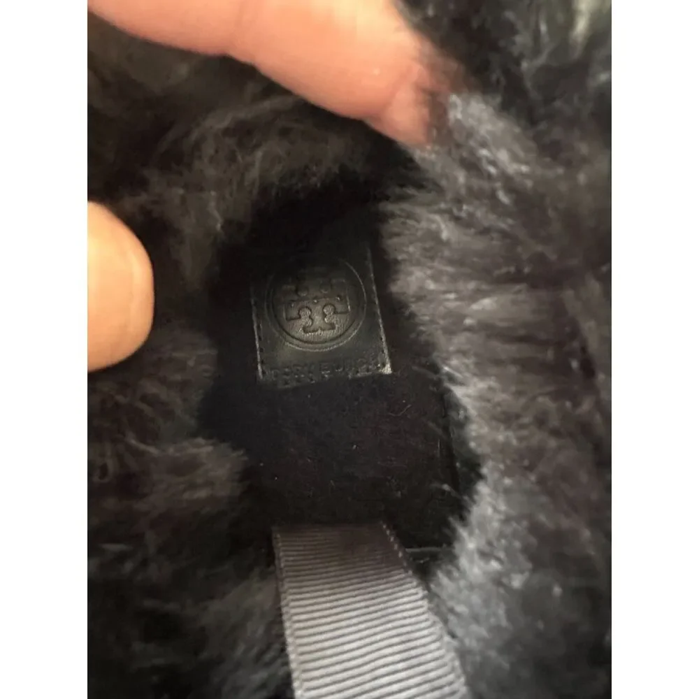Tory Burch Aberdeen Shearling Suede Slippers Black Size 9